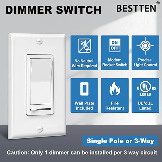 BESTTEN 20 Pack Dimmer Light Switch, Compatible