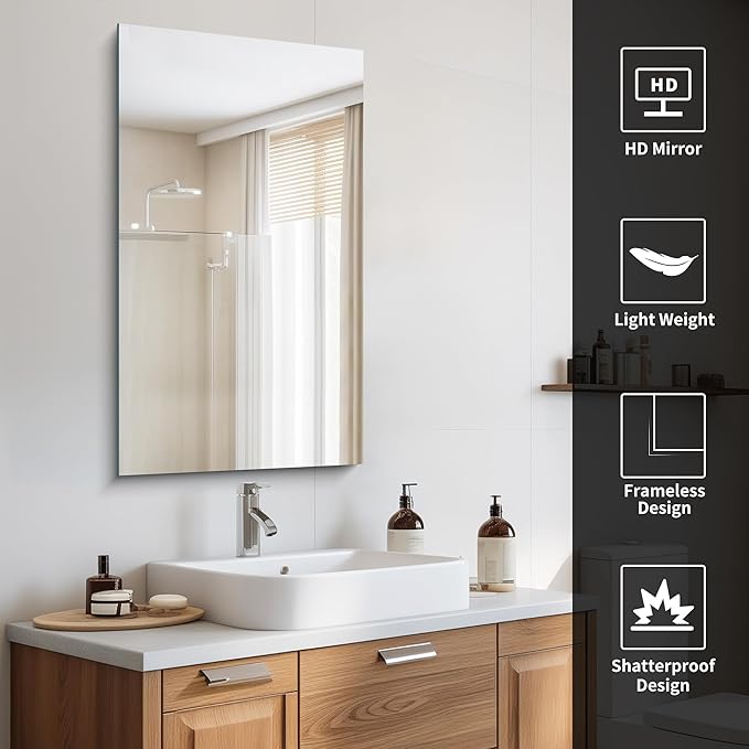 CILIBER Frameless Mirror, 20x36 Inch Bathroom Mirrors