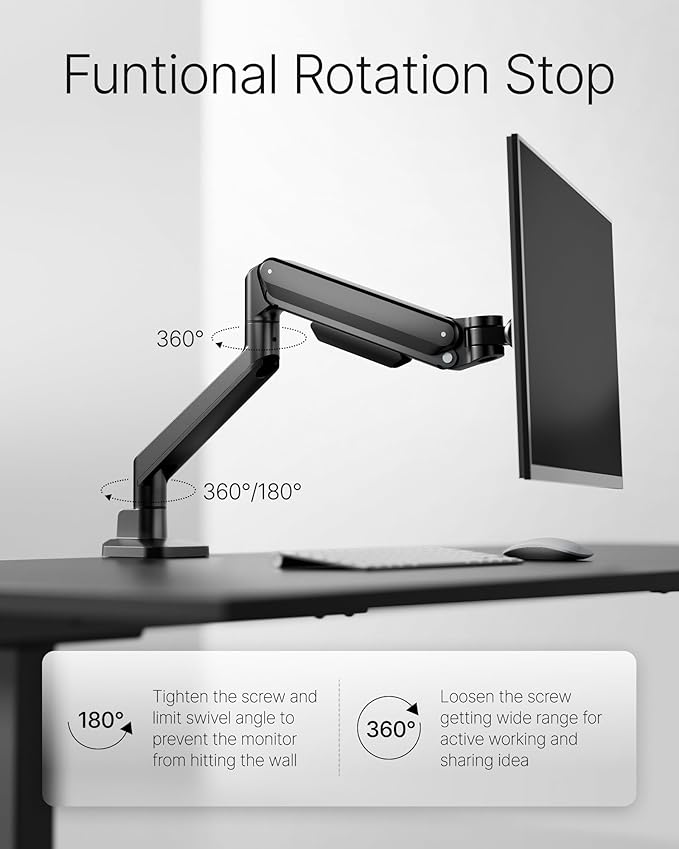 monTEK Deluxe Monitor Arm up to 40 Inch Holds 26.4 lbs Curved Screens Aluminum
