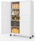Metal Garage Storage Cabinet with Wheels, Wide & Deep Storage Cabinet with Door and Adjustable Shelves, 71" Rolling Tool Cabinet for Garage, Basement, Home Office