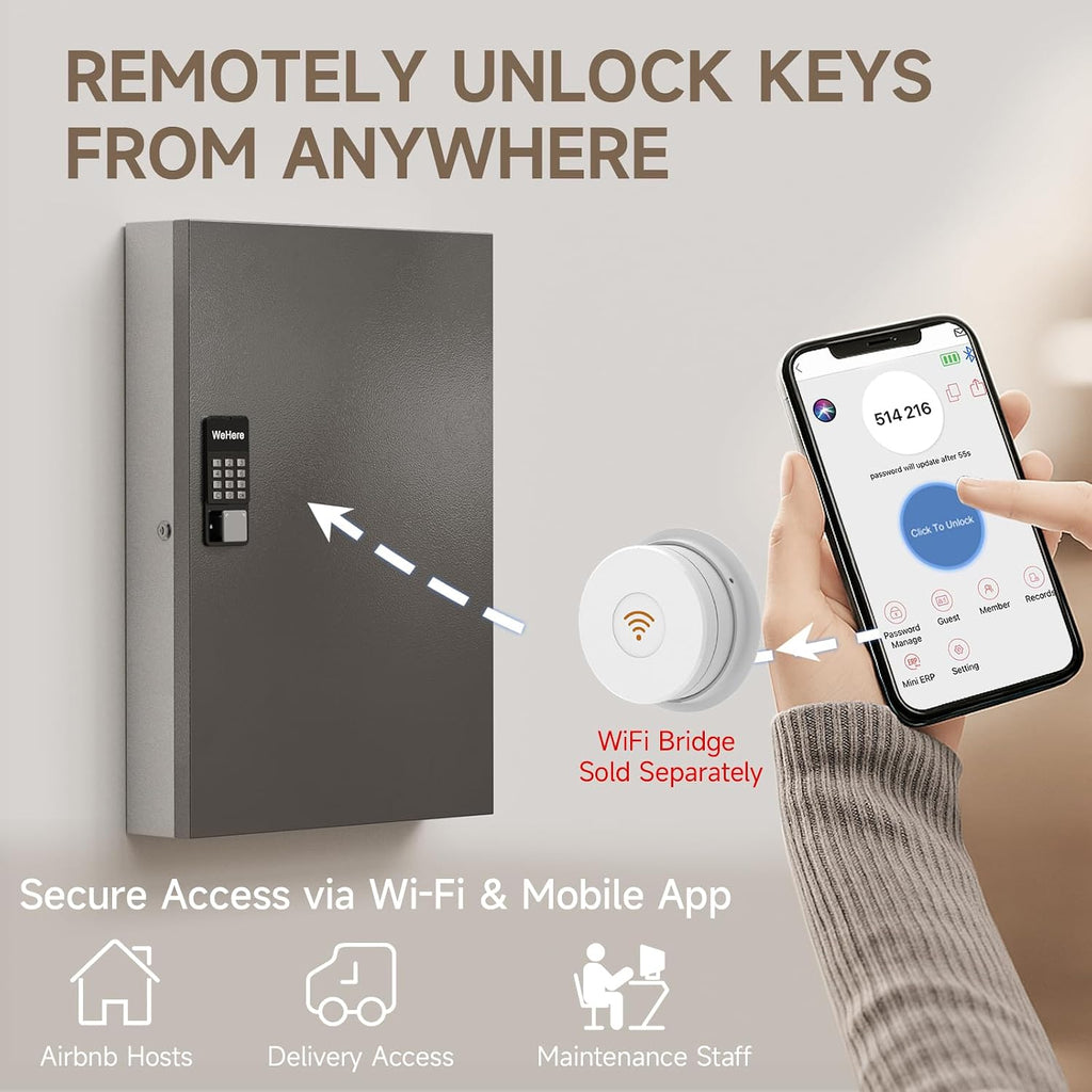 192 Key Lock Box Smart Key Organier Cabinet with Keypad & App for Office