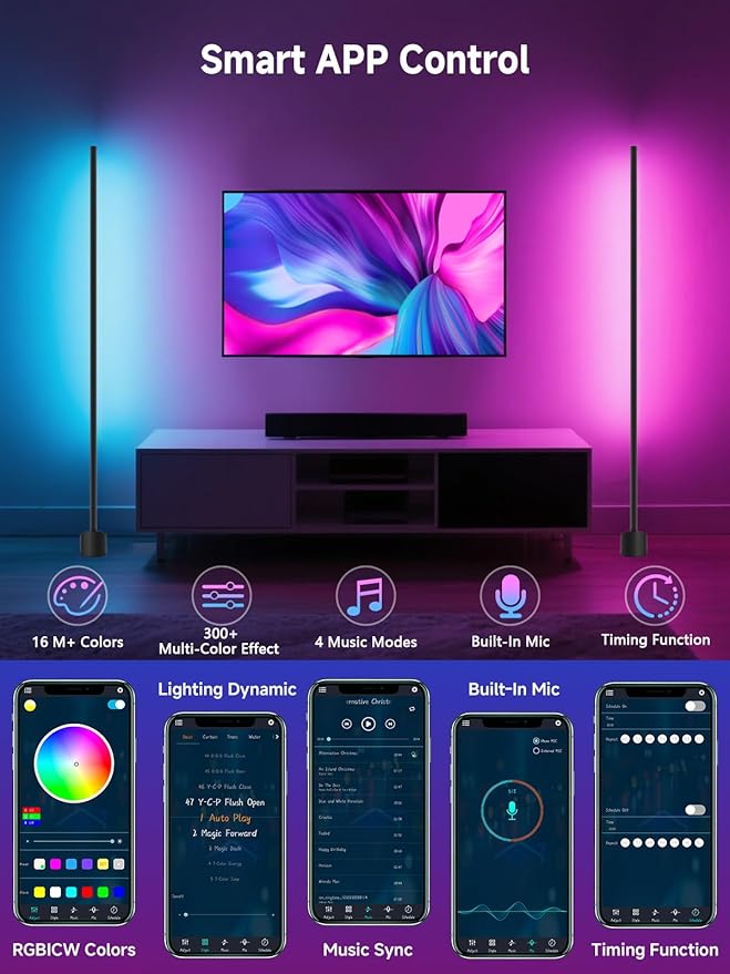 GIPOYENT Standing Floor Lamp, RGB LED Lamp