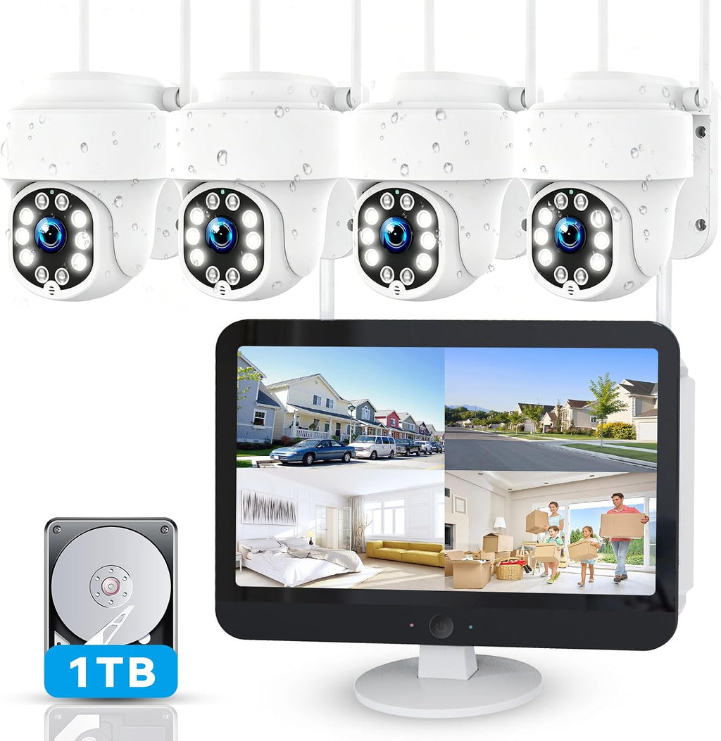 Security Camera System, CCTV Camera Security System with 12.5 Inch Monitor 5MP Outdoor Security Camera,Motion Detection,IP67 Waterproof,24/7 10CH 1TB Hard Drive,Two-Way Audio