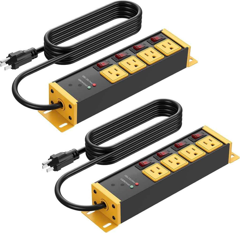 CCCEI 2PCS Heavy Duty Power Strip Surge Protector 20 AMP Individual Switches.