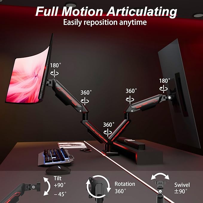 Fydeamer Dual Monitor Arm for 17-35" Screens up to 24.2 lbs, Ergonomic Gas