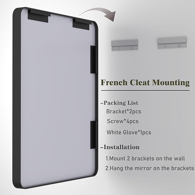 24x32 Black Bathroom Mirror, Rounded Rectangle Mirror, Shatterproof