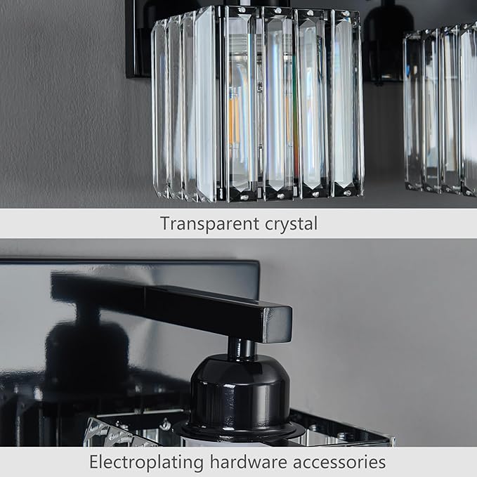 FDPBY Modern Bathroom Vanity Light 5-Lights Plating Black Crystal Bathroom Wall