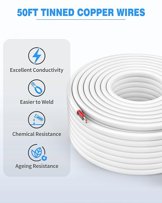 NAOVEO 10 Gauge Wire 2 Conductor Electrical Wire, 10 AWG Stranded PVC Tinned