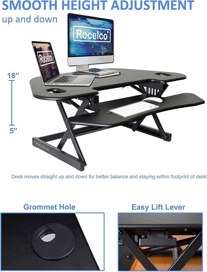 Rocelco 46" Height Adjustable Corner Standing Desk Converter