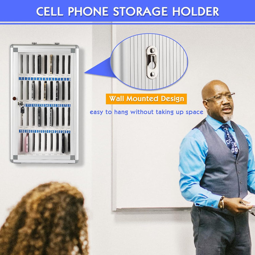 36 slots aluminum alloy cell phone locker, phone, close-up detail
