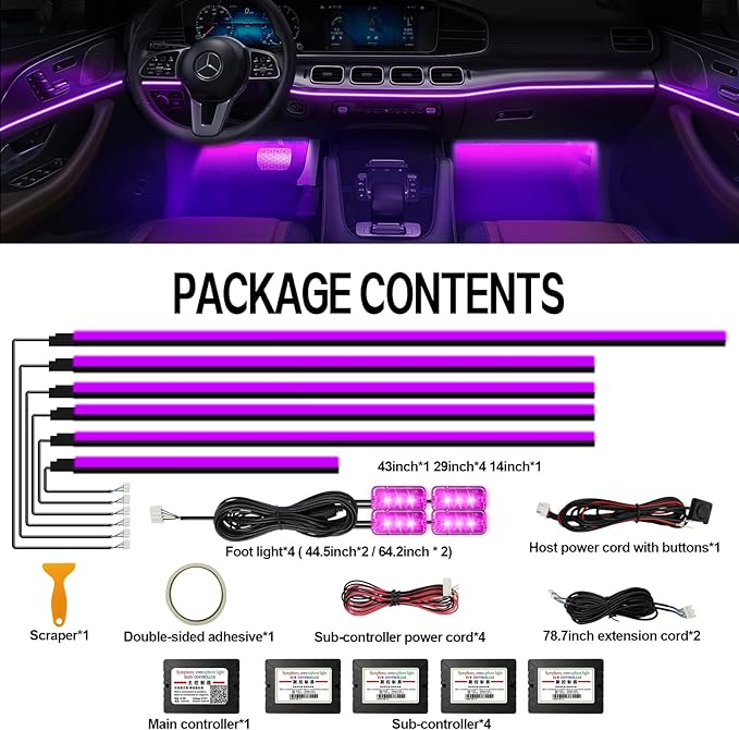 Acrylic Interior Car Lights, WEBUPAR Car Accessories 10 in 1 Car LED Strip