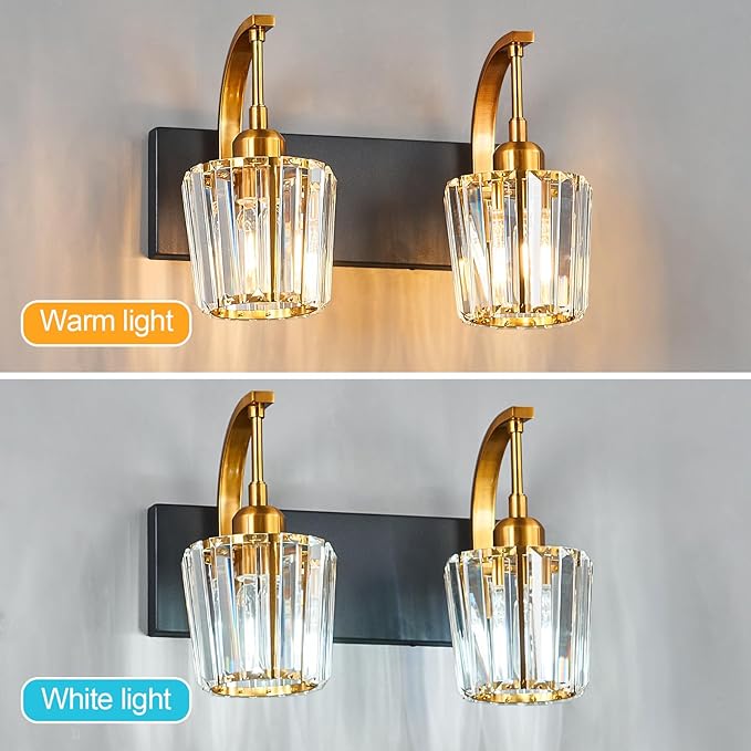 FDPBY Modern Bathroom Vanity Light, 2-Light Black Gold Wall Sconce