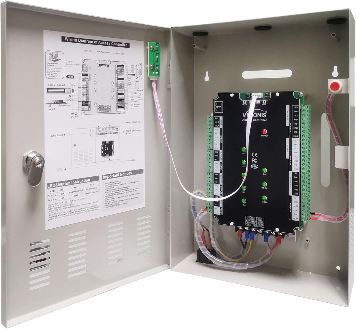 visionis 4 door network access control panel, tcp/ip shown in use