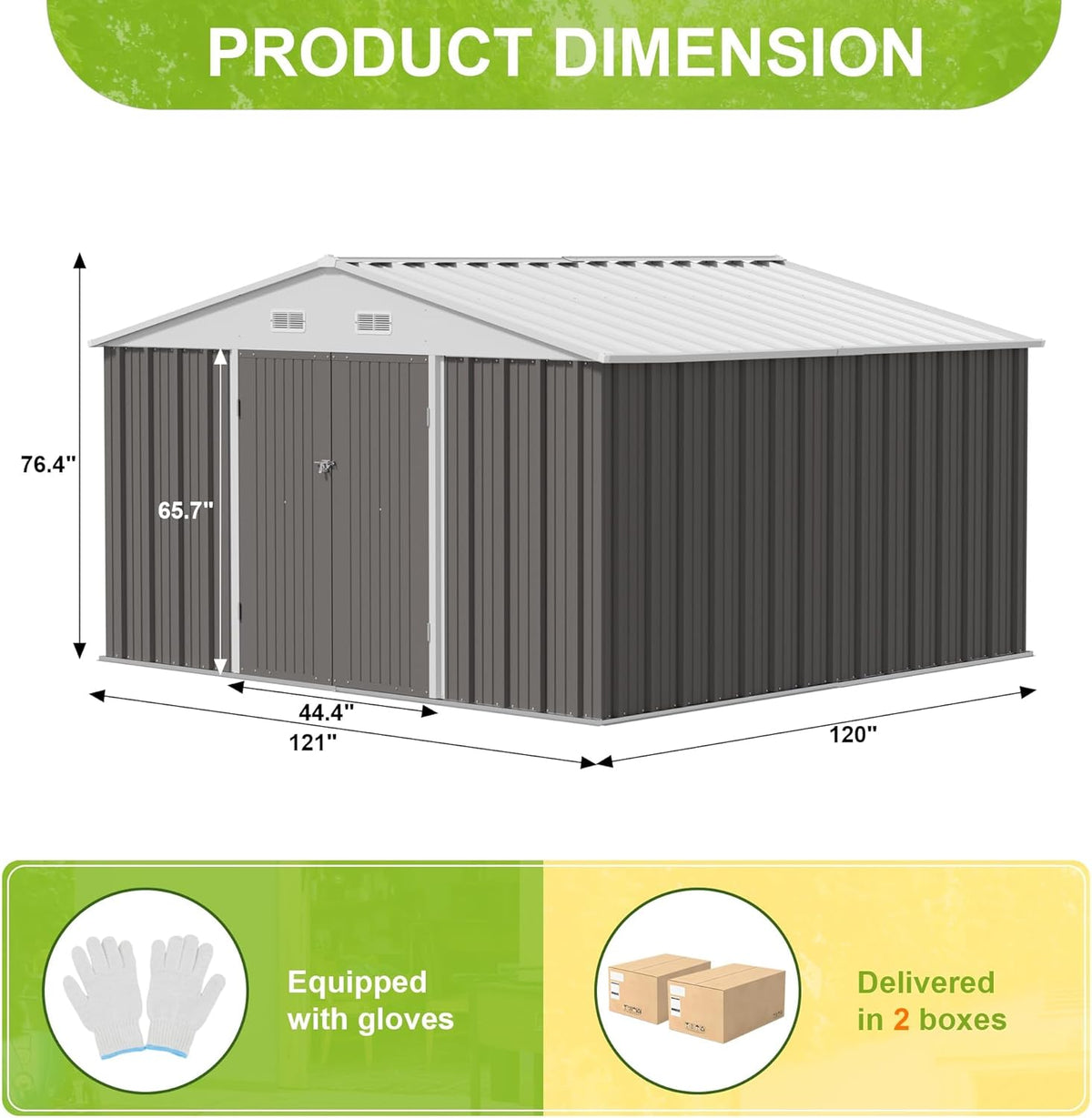 jummico 10x10 ft outdoor storage shed, grey on a desk or shelf