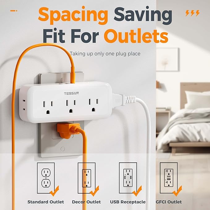 Multi Plug Outlet Splitter, TESSAN Multiple Plug Surge Protector, 5 Outlet