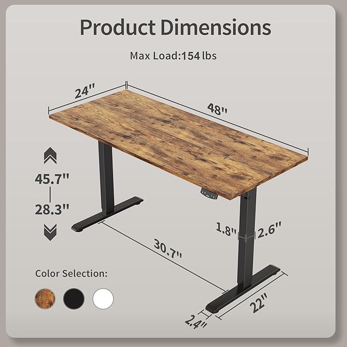 Agilestic Electric Standing Desk, 48 x 24 Inches Height Adjustable Desk