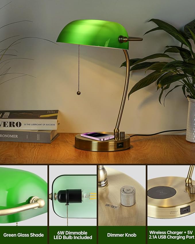 Newrays Green Glass Bankers Desk Lamp