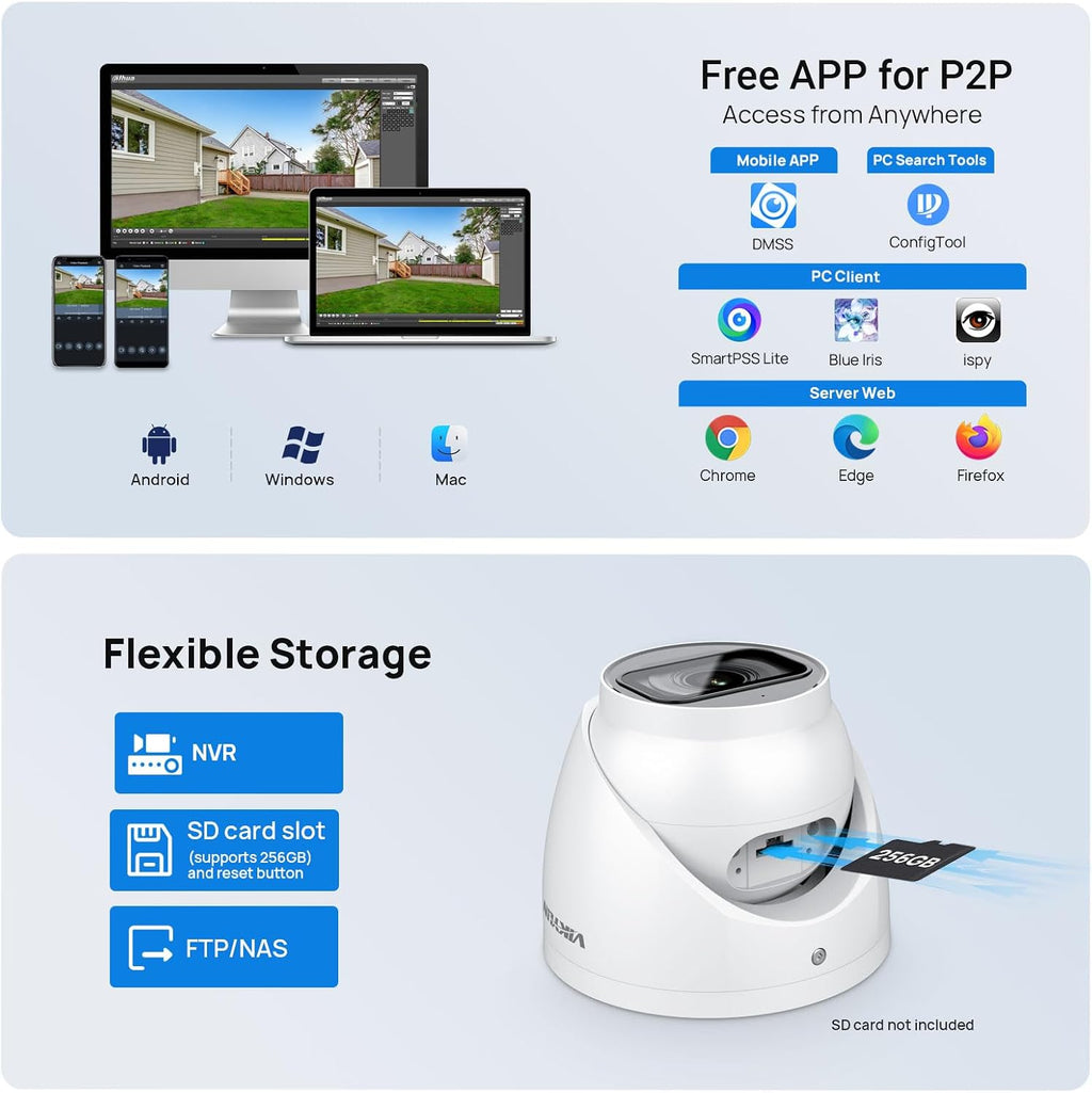 vikylin 4k 8mp ip poe security camera,dmss/smartpss lite, front angle view