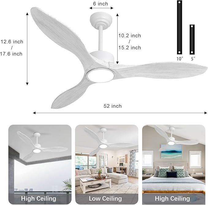 revoici 52 Inch White Ceiling Fan