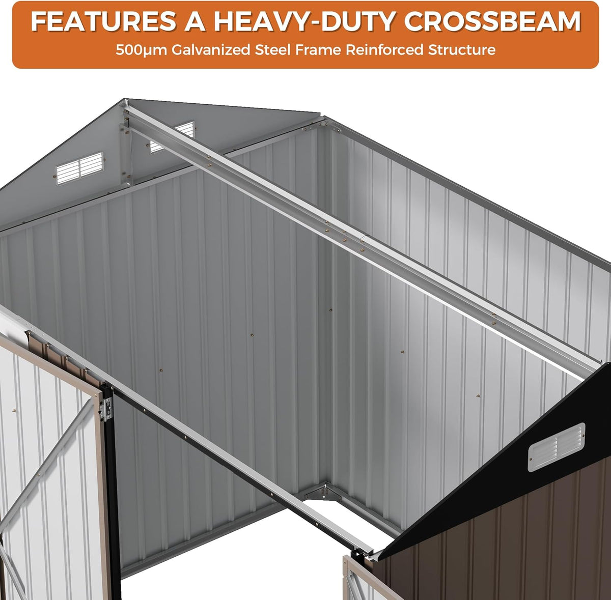 IRONCK 8x6FT Outdoor Storage Shed with Clear Window, Outdoor Shed, Brown