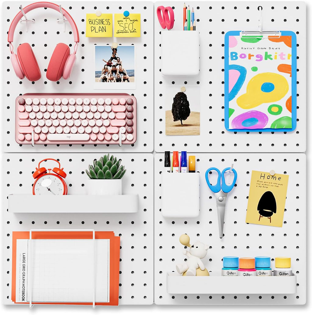 FZK Modular Plastic Pegboard Wall Organizer Kit, White， 12x12, 4 Panels