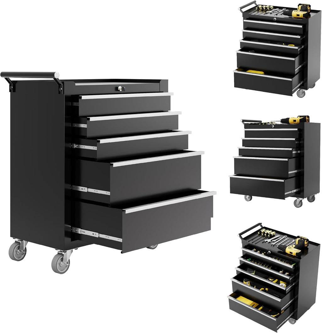 5-Drawer Rolling Tool Chest, Heavy Duty Tool Storage Cabinet with Drawers & Locking Mechanism & Wheels, Multifunctional Utility Tool Storage Chest Organizer for Warehouse, Repair Shop.