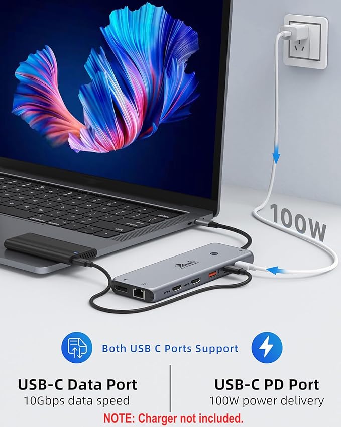 Laptop Docking Station 13 in 1, Dual Monitor Triple 4K Display, 8 USB C/A Ports