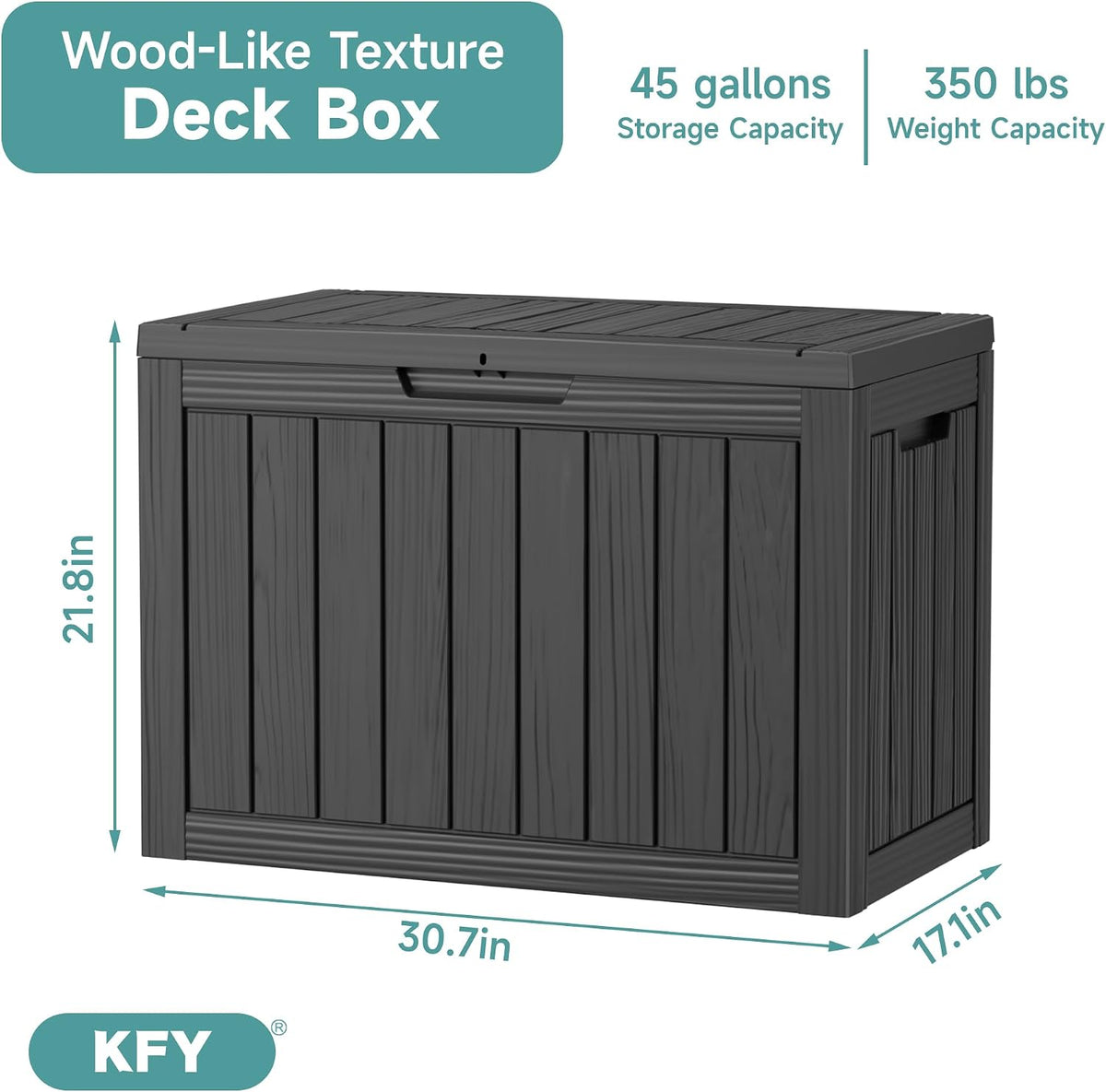 45 gallon waterproof resin deck box, uv resistant shown in use