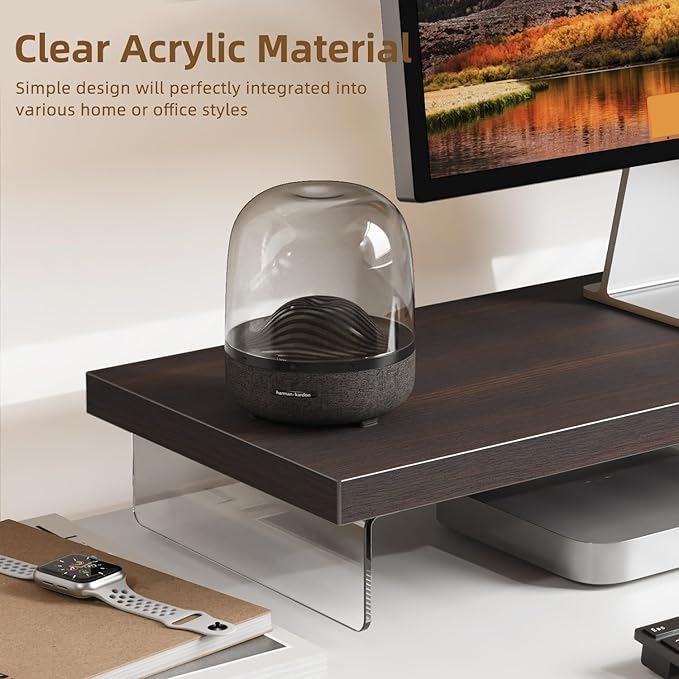 Dual Monitor Stand Riser, Wooden Desktop Organizer Shelf