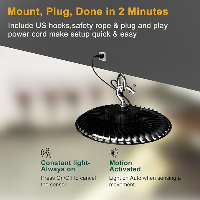 ACOHOOK Smart 350W LED High Bay Light Motion Sensor, 48000lm Commercial Bay (4Pack)