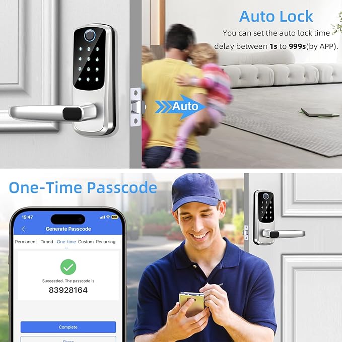 Smart Door Lock with Handle, Keyless Entry Door Locks, 8-in-1 Fingerprint