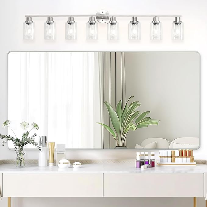 Guliaofo 8-Light Brushed Nickel Vanity Lights, Modern Bathroom Light Fixtures