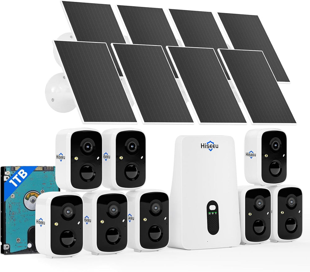 Hiseeu Solar Security Cameras Wireless Outdoor System, 8 Cam-Kit, Expandable ...