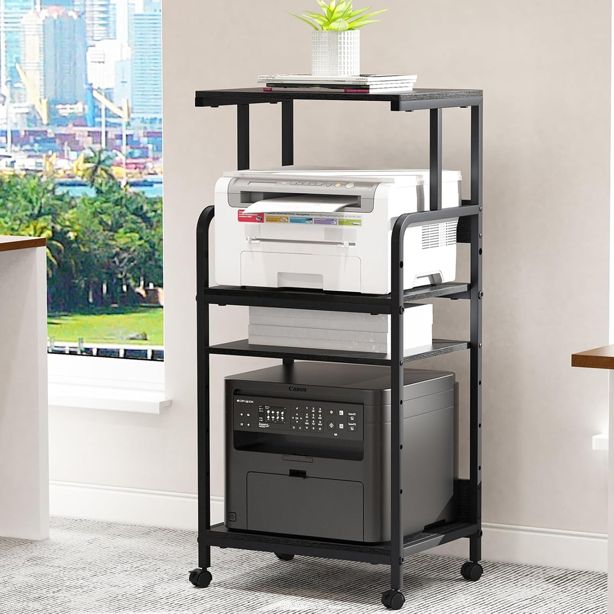 Arbuxzuy 4 Tier Stand with Storage Shelf, Tall Mobile Printer Table