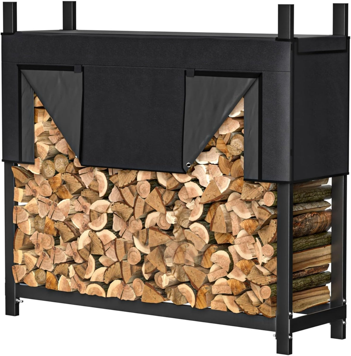 WALMANN Heavy-Duty Firewood Rack with Cover & Firewood Carry Bag, 4 ft