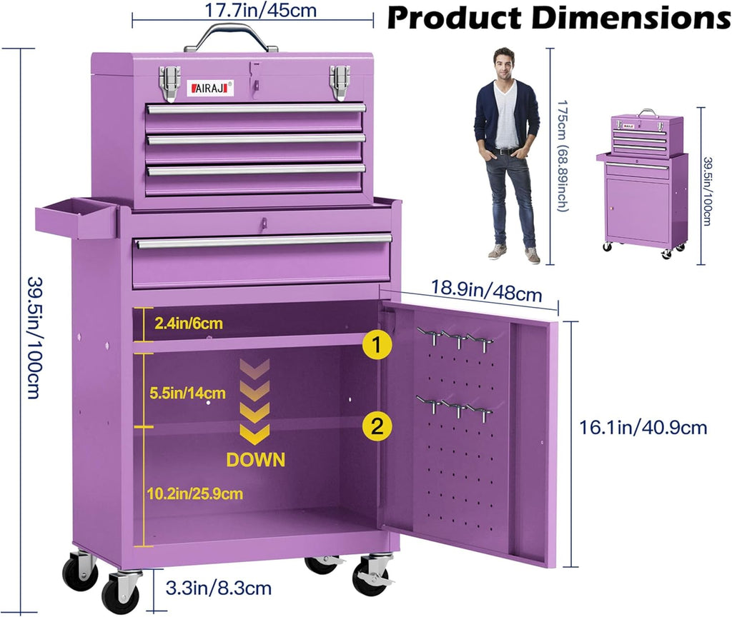 airaj 40" 4-drawer rolling tool chest with 360° shown in use