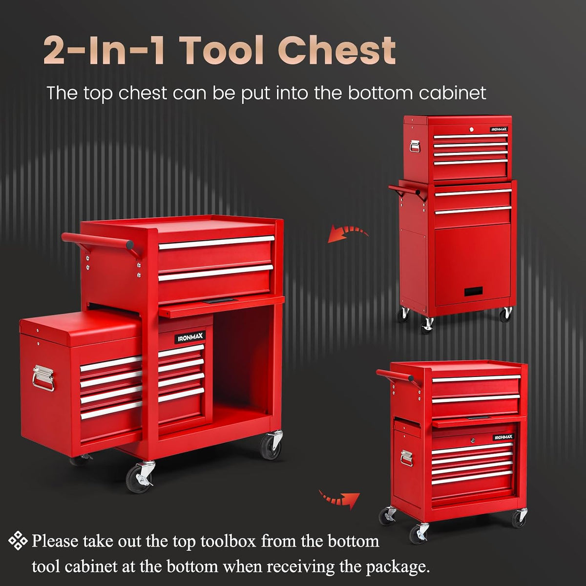 ironmax 6 drawers rolling tool chest, 2 in, side view