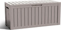 ROJIK Outdoor Storage Housing Deck Box - Waterproof Patio Furniture, Garden Tools, Cushions, Pool Accessories Storage Bench with Lockable Lid and Side Handles (Grey 90 Gal)