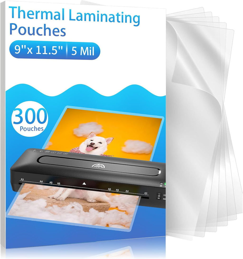 Clear Thermal Laminating Pouches – 9 x 11.5 Inch, 5 mil Thick – (300 Pack)