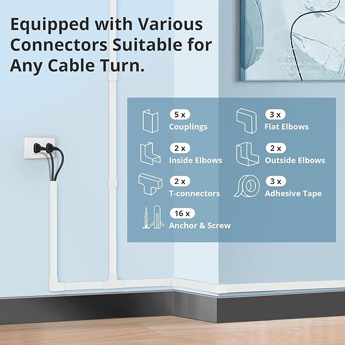 Cord Covers for Wires on Wall Extra-Long, 26.25ft TV Cord Hider Kit, Paintable