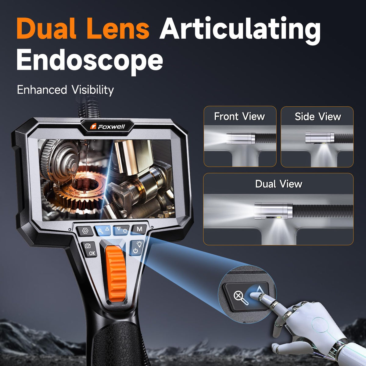 foxwell 2-way 220° articulating borescope camera with light shown in use