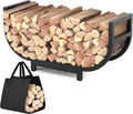 34-inch Firewood Rack Outdoor Indoor with Log Carrier Bag, Stable Log Holder Rustproof Metal Wood Rack for Fireplace Patio Deck Firepit, Heavy Duty Firewood Storage Organizer Tool, Black