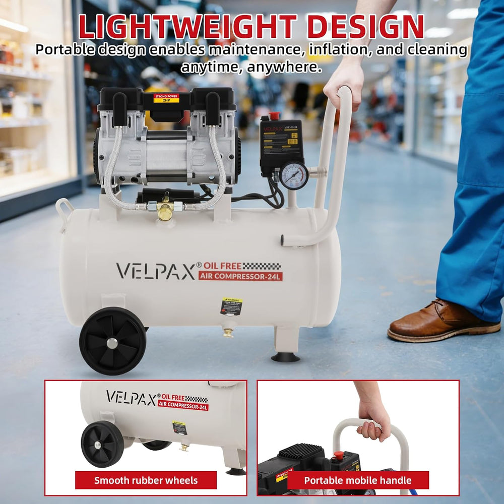 Ultra Quiet Air Compressor, Only 60dB, 6.4 Gallon Tank, Oil-Free, 110V/60Hz 2...