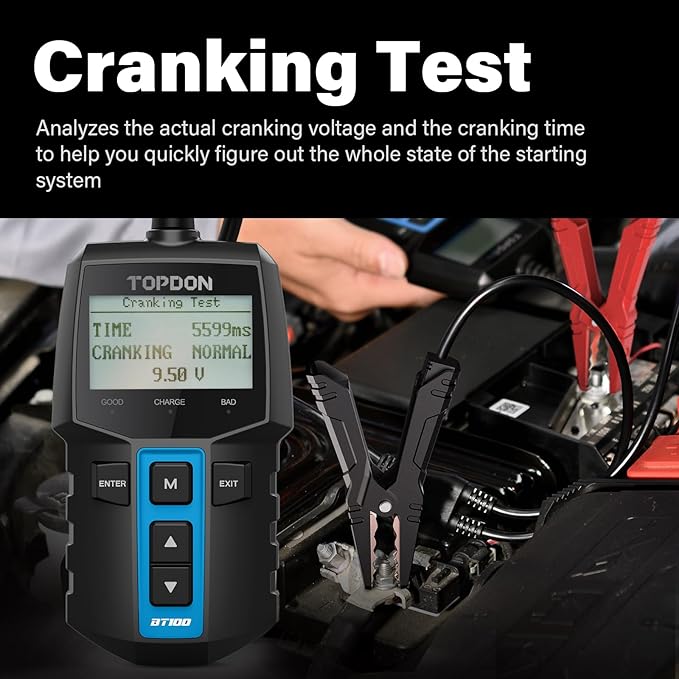 TOPDON BT100 Car Battery Tester 12V Load Tester, 100-2000 CCA Automotive