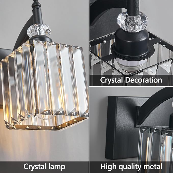 BBLLWJ Modern Bathroom Vanity Light 2-Light Black Crystal Light Fixtures Over