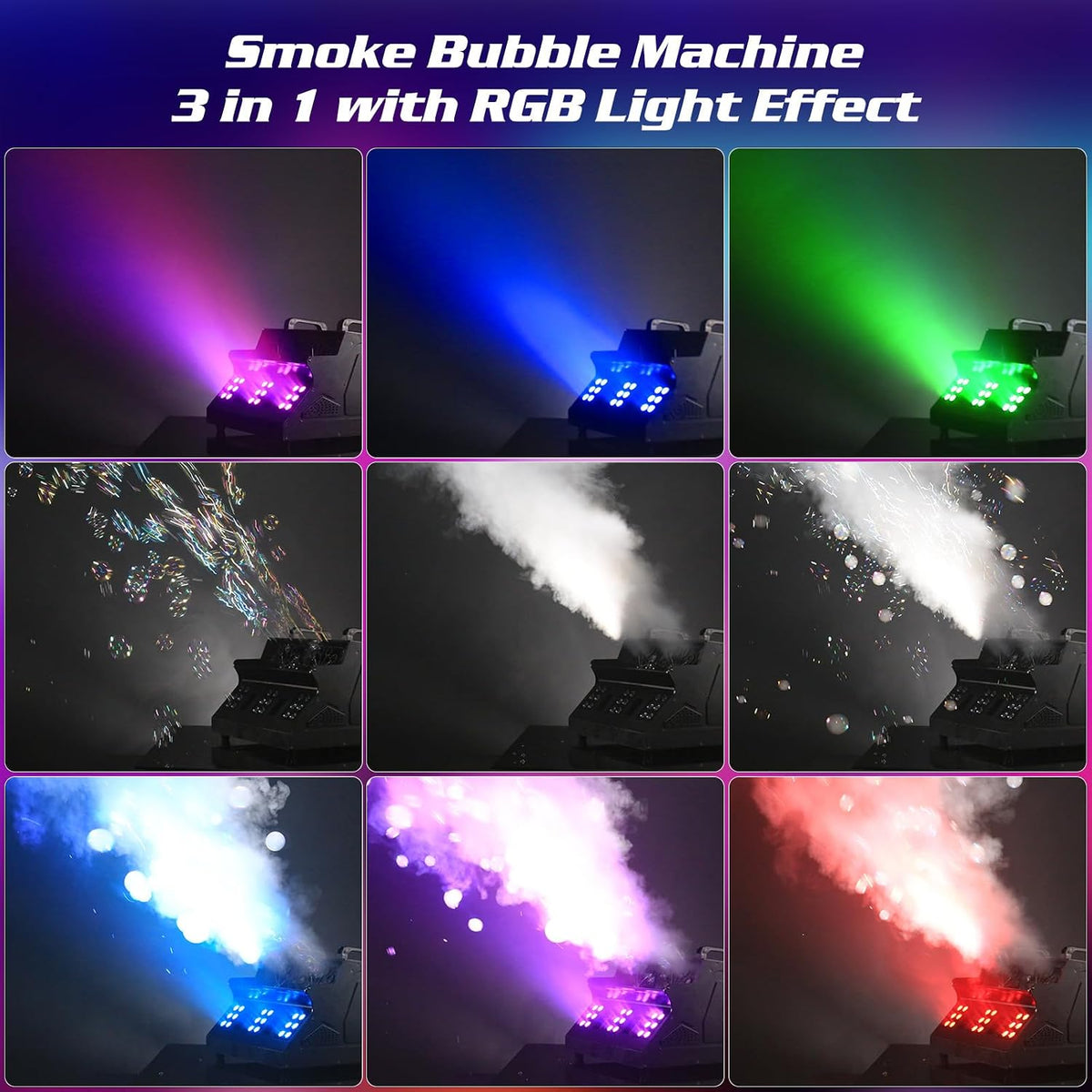 2000W Fog Machine, 3 in 1 Fog Bubble Machine with 2 Bubble Fans, 18 RGB LED Lights Smoke Bubble ALL IN ONE Fog Machine, Bubble Machine for Halloween Christmas Party Wedding Birthday