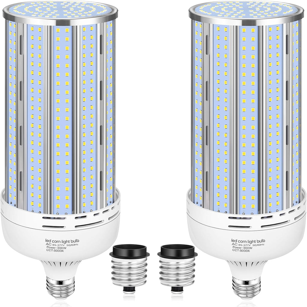 XYCN 2 Pack 300W Corn LED Light Bulb Fanless, 5000K Daylight E26/E39 Large