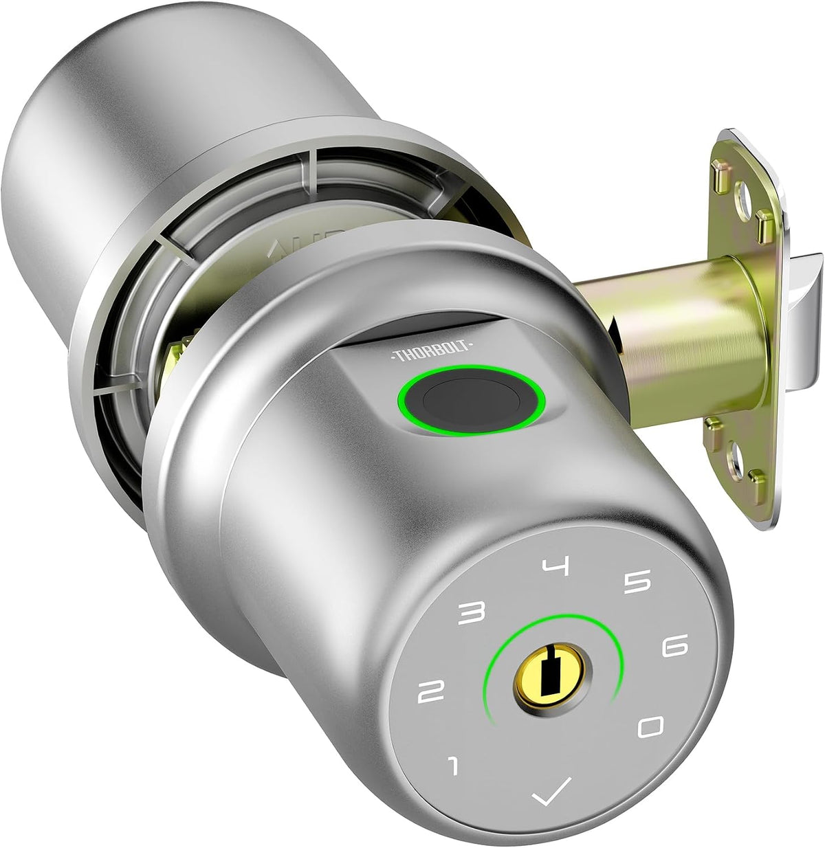 thorbolt g1 fingerprint door knob lock with keypad shown in use