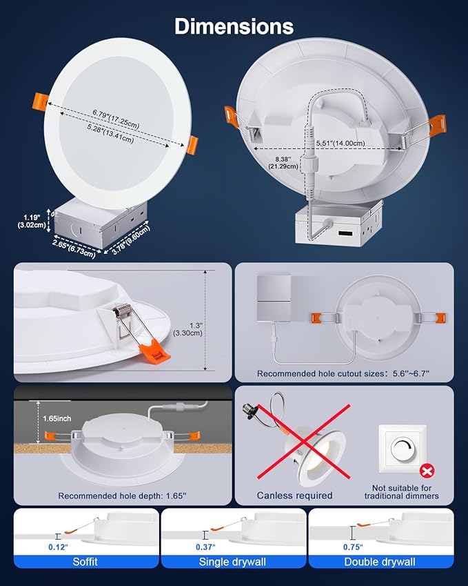 Smart Recessed Lighting 6 Inch, RGBCW Color Changing Canless Recessed Ceiling