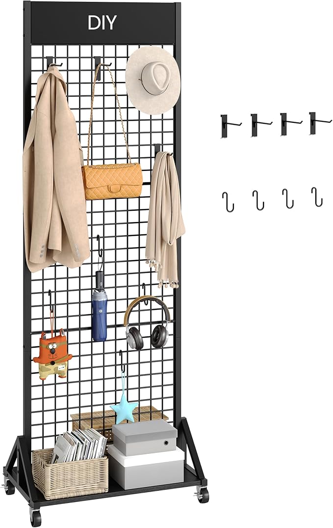 CHOEZON Grid Wall Panel, 2’ x 5.7’ Ft Floor Standing Gridwall Display Rack